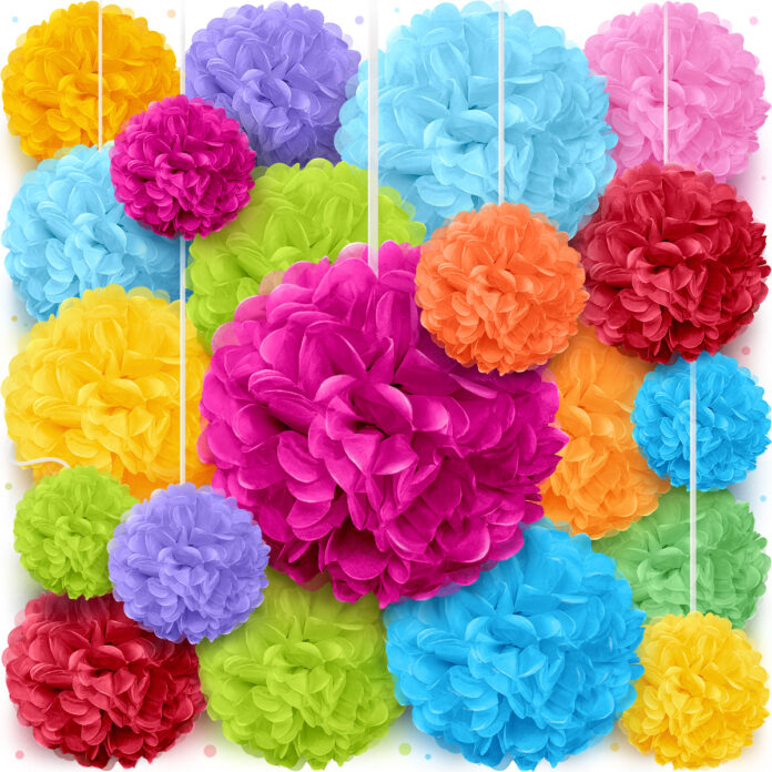 Colorful tissue paper pom poms