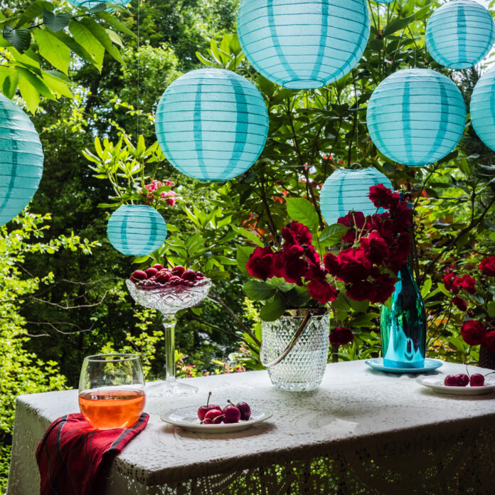 Teal paper lanterns