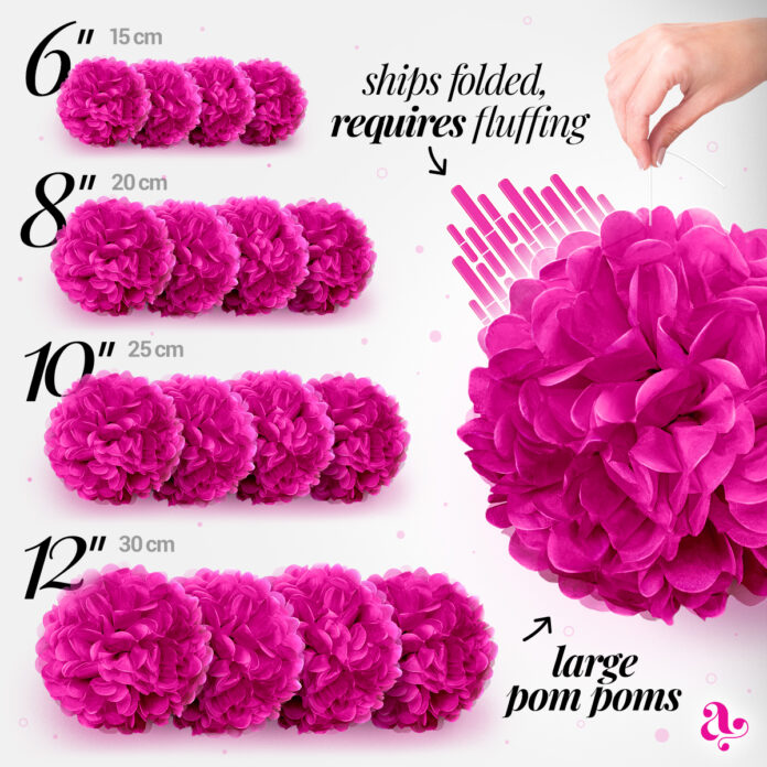 Hot pink paper pom poms