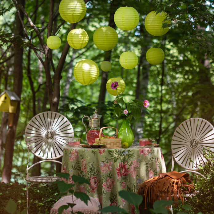 Lime green paper lanterns