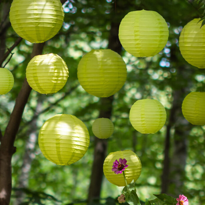 Lime green paper lanterns