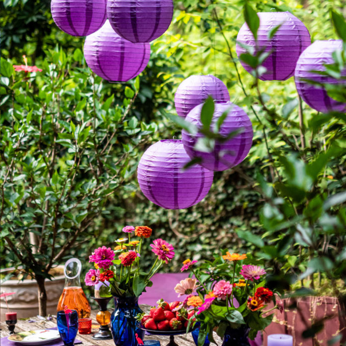 Purple paper lanterns hanging