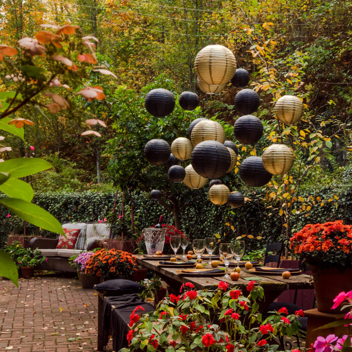 Gold and black paper lanterns